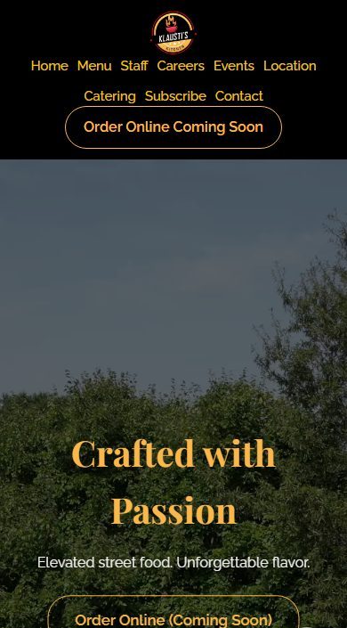 Klausti's Kitchen website on a phone